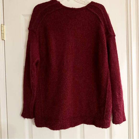 Free People Princess Sweater Alpaca Wool maroon fuzzy V neck Small Oversized - Picture 4 of 9